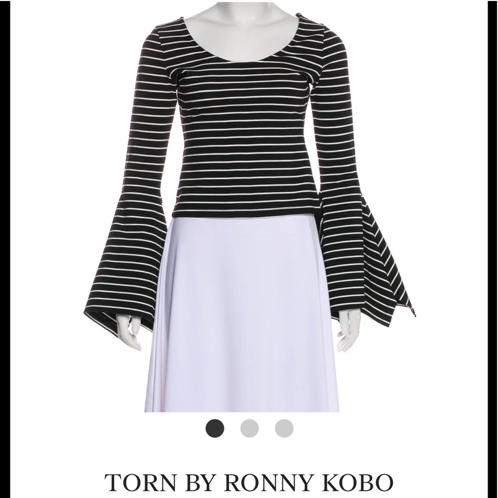 TORN BY RONNY KOBO Striped Bell Sleeve Crop Top S
